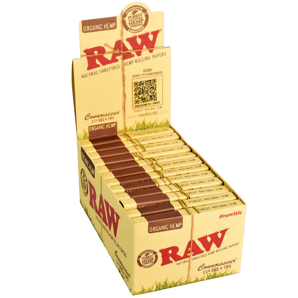 RAW Organic Hemp Connoisseur Papers + Tips (1 1/4" | 24-pack)