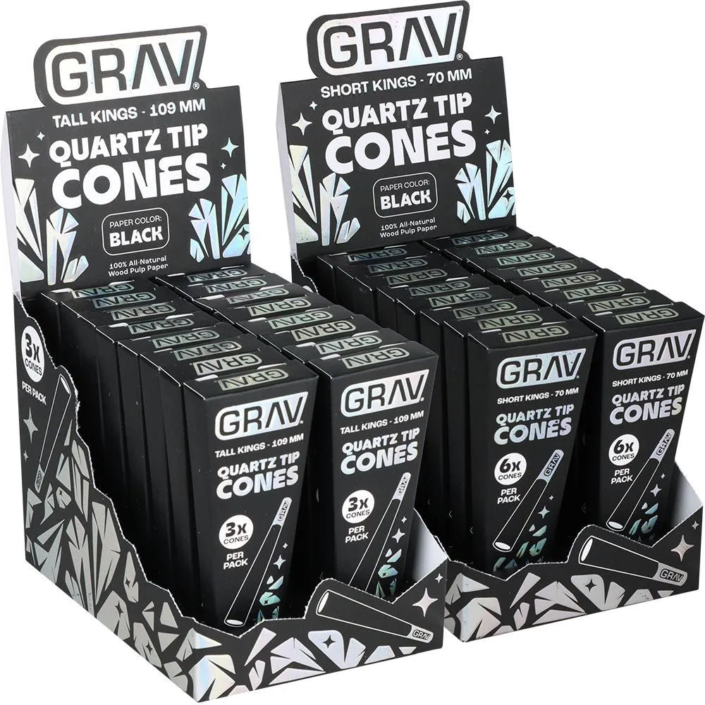 GRAV Quartz Tip Pre-Rolled Cones Black (Short Kings / Tall Kings | 16-Pack)