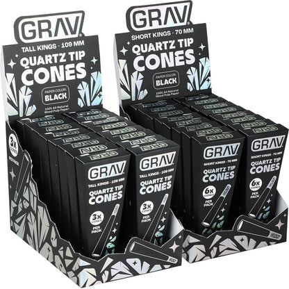 GRAV Quartz Tip Pre-Rolled Cones Black (Short Kings / Tall Kings | 16-Pack)