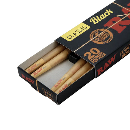 RAW Black Classic Pre-Rolled Cones (1 1/4" 20-Pack | 12-Pack)