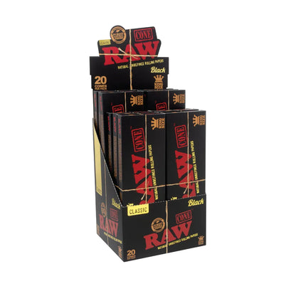 RAW Black Classic Pre-Rolled Cones (King Size 20-Pack | 12-Pack)
