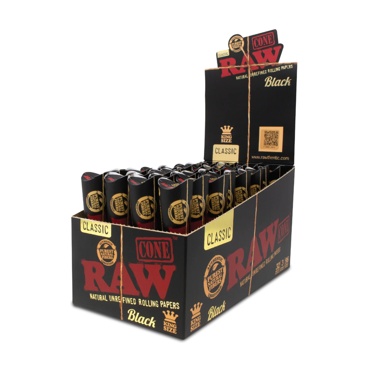 RAW Black Classic Pre-Rolled Cones (King Size 3-Pack | 32-Pack)
