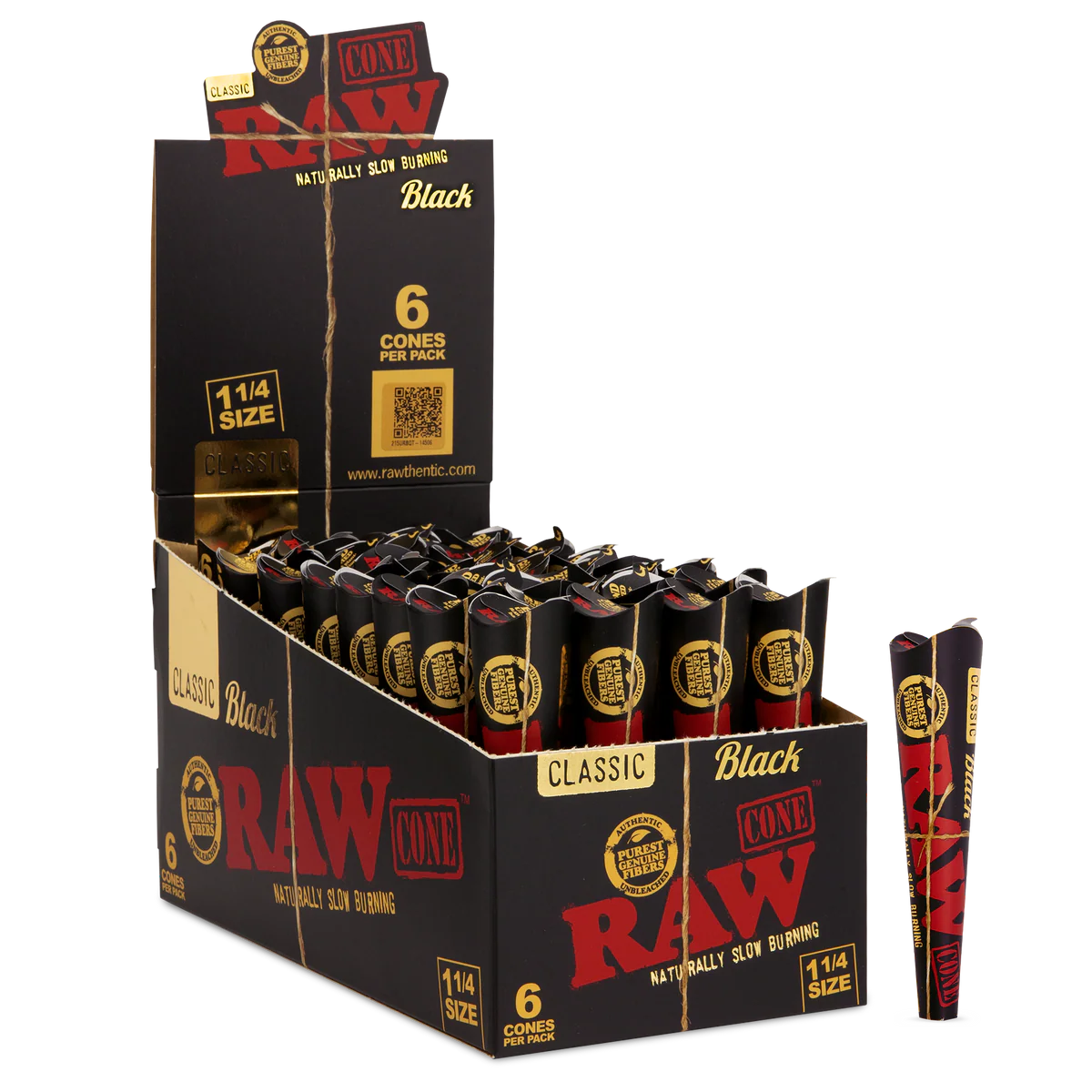 RAW Black Classic Pre-Rolled Cones (1 1/4" 6-Pack | 32-Pack)