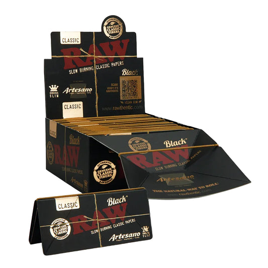 RAW Black Classic Artesano Papers + Tips (King Size Slim | 15-Pack)