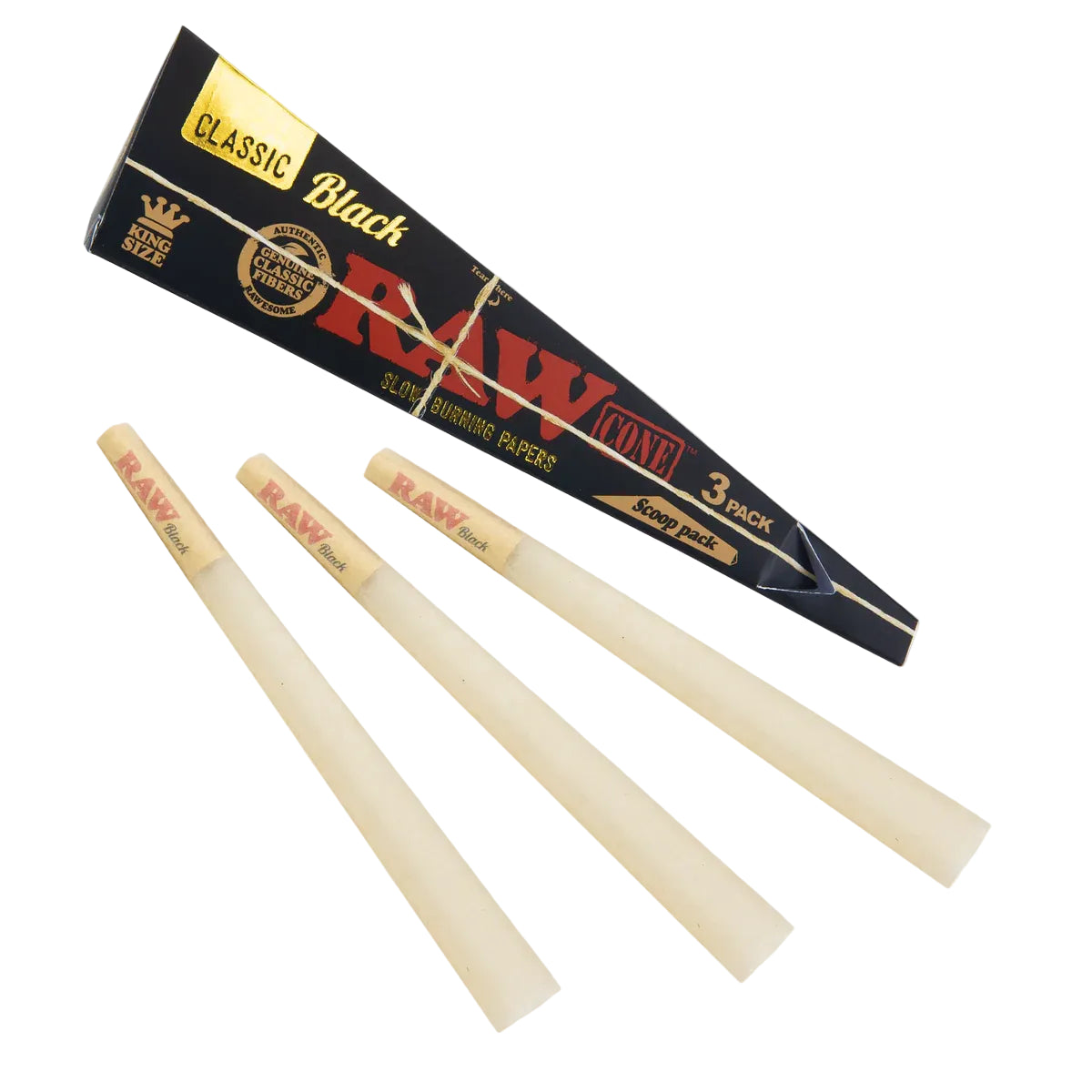 RAW Black Classic Scoop Pack Cones (King Size 3-Pack | 30-Pack)
