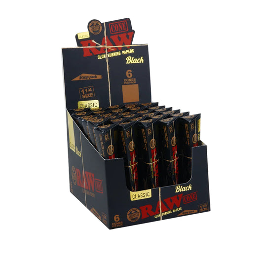 RAW Black Classic Scoop Pack Cones (1 1/4" 6-Pack | 30-Pack)