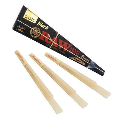 RAW Black Classic Scoop Pack Cones (1 1/4" 6-Pack | 30-Pack)