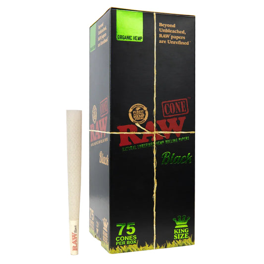 RAW Black Organic Hemp Pre-Rolled Cones (King Size | 75-Pack)