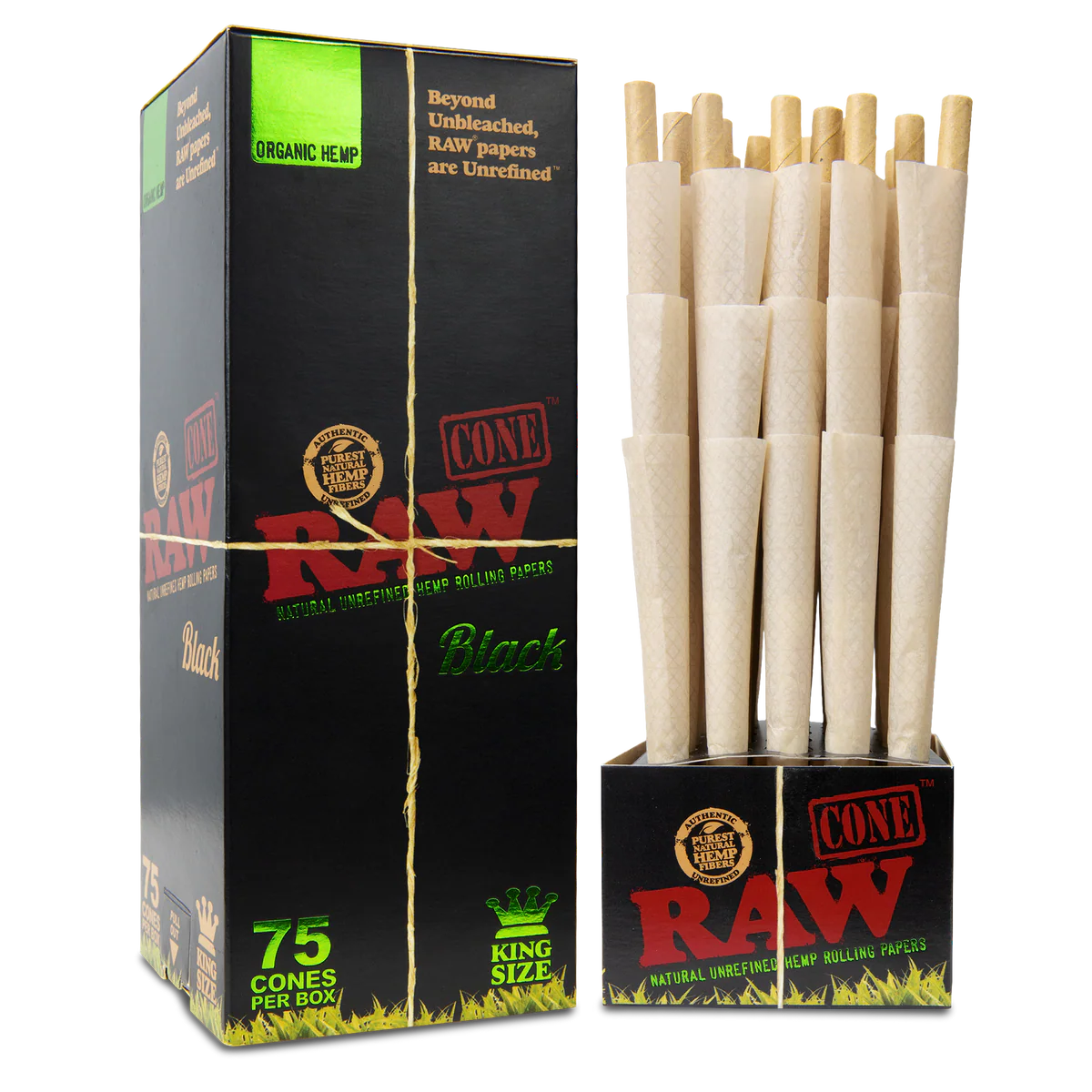 RAW Black Organic Hemp Pre-Rolled Cones (King Size | 75-Pack)