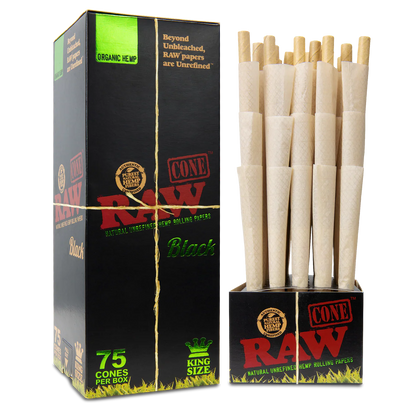 RAW Black Organic Hemp Pre-Rolled Cones (King Size | 75-Pack)