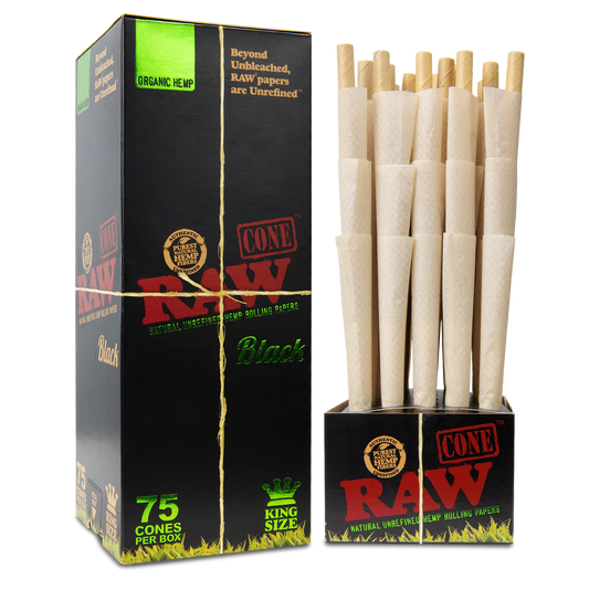 RAW Black Organic Hemp Pre-Rolled Cones (King Size | 75-Pack)
