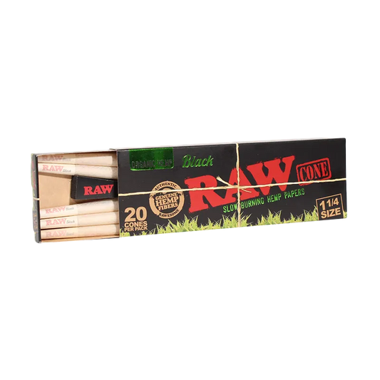 RAW Black Organic Hemp Pre-Rolled Cones (1 1/4" 20-Pack | 12-Pack)