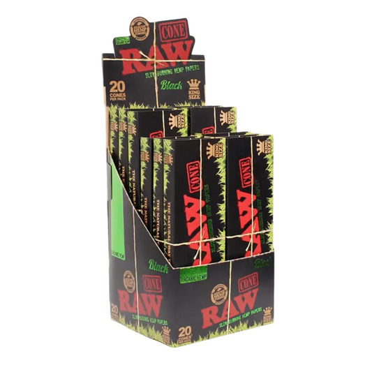 RAW Black Organic Hemp Pre-Rolled Cones (King Size 20-Pack | 12-Pack)