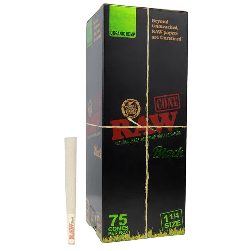RAW Black Organic Hemp Pre-Rolled Cones (1 1/4" | 75-Pack)