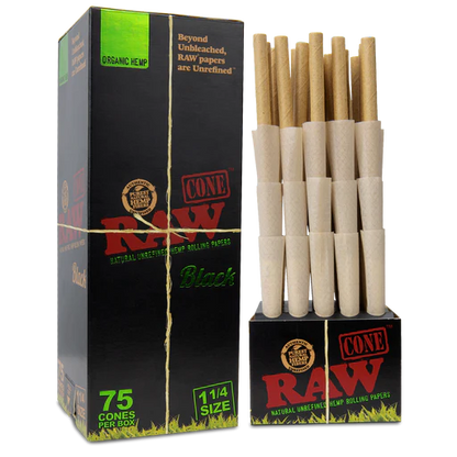 RAW Black Organic Hemp Pre-Rolled Cones (1 1/4" | 75-Pack)