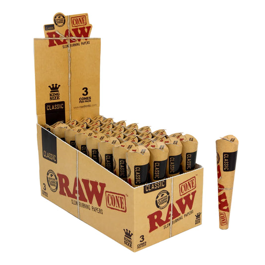 RAW Classic Pre-Rolled Cones (King Size 3-Pack | 32-Pack)