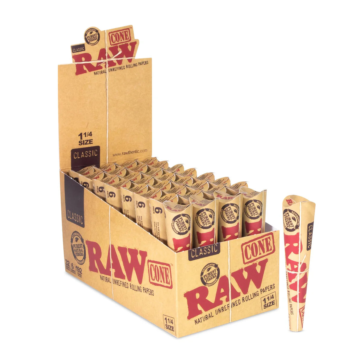 RAW Classic Pre-Rolled Cones (1 1/4" 6-Pack | 32-Pack)