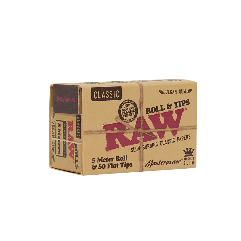 RAW Classic Masterpiece Rollo 5 Metros + Tips (King Size Slim | 24-Pack)