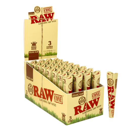 RAW Organic Hemp Pre-Rolled Cones (King Size 3-Pack | 32-Pack)