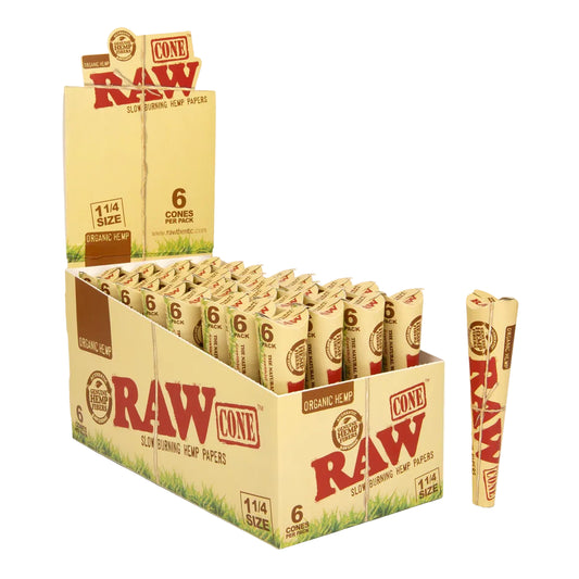 RAW Organic Hemp Pre-Rolled Cones (1 1/4" 6-Pack | 32-Pack)
