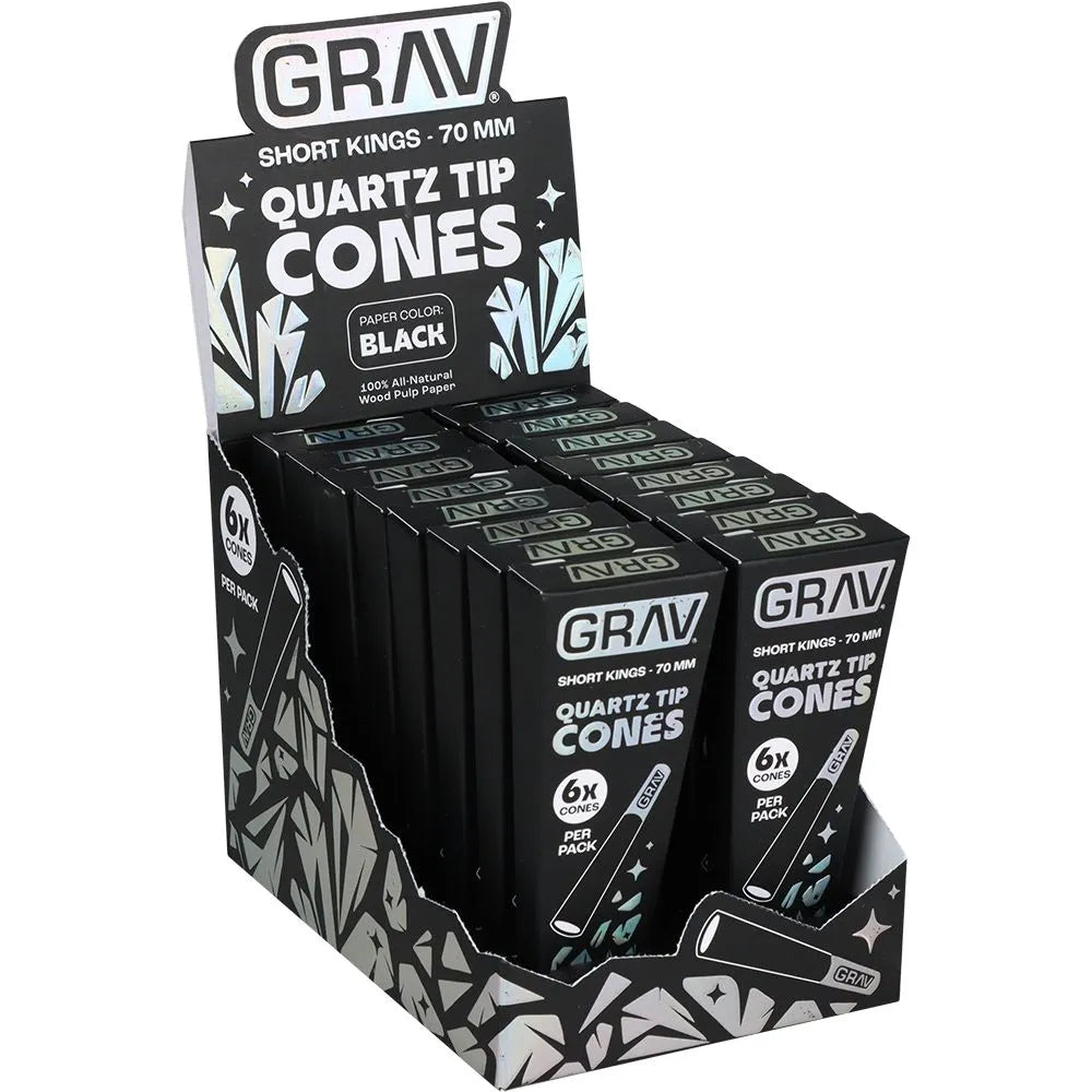 GRAV Quartz Tip Pre-Rolled Cones Black (Short Kings / Tall Kings | 16-Pack)